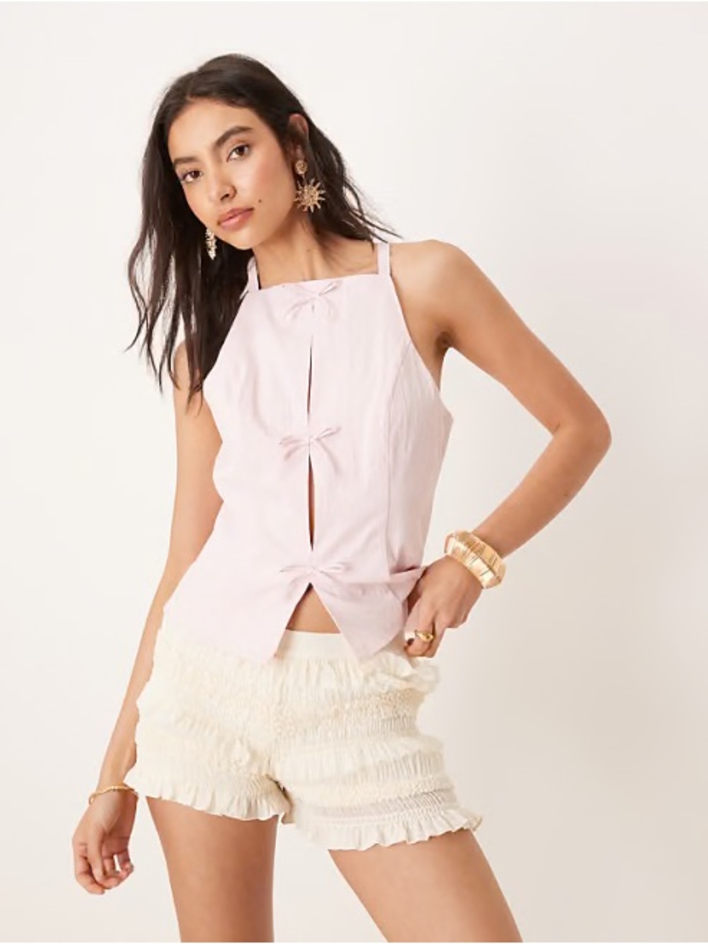 MANGO pink Halter Top with bows